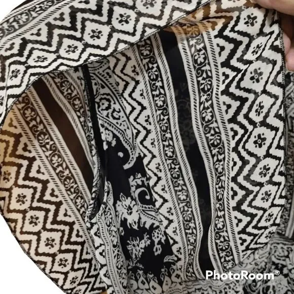 One World Dress Sz L Black White Flowy Paisley Blouson Sheath Tunic - Picture 4 of 8
